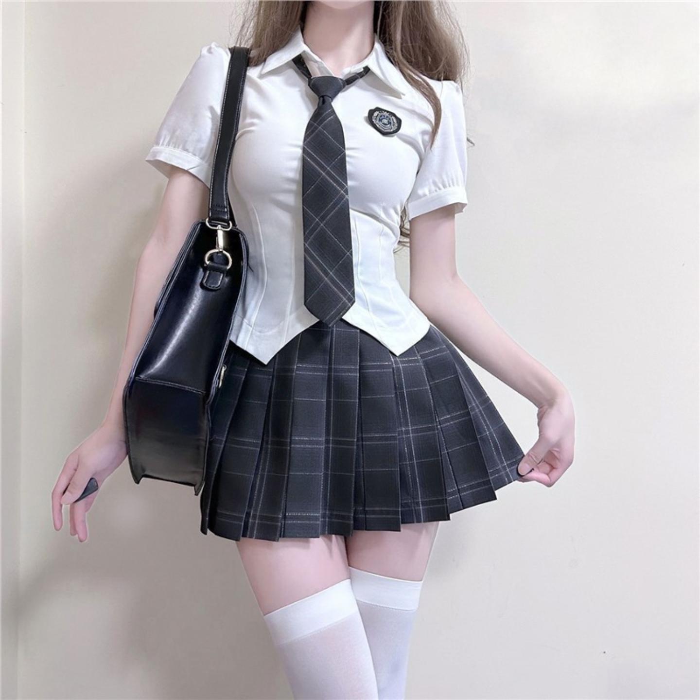 美式制服学院风女纯欲收腰jk短袖