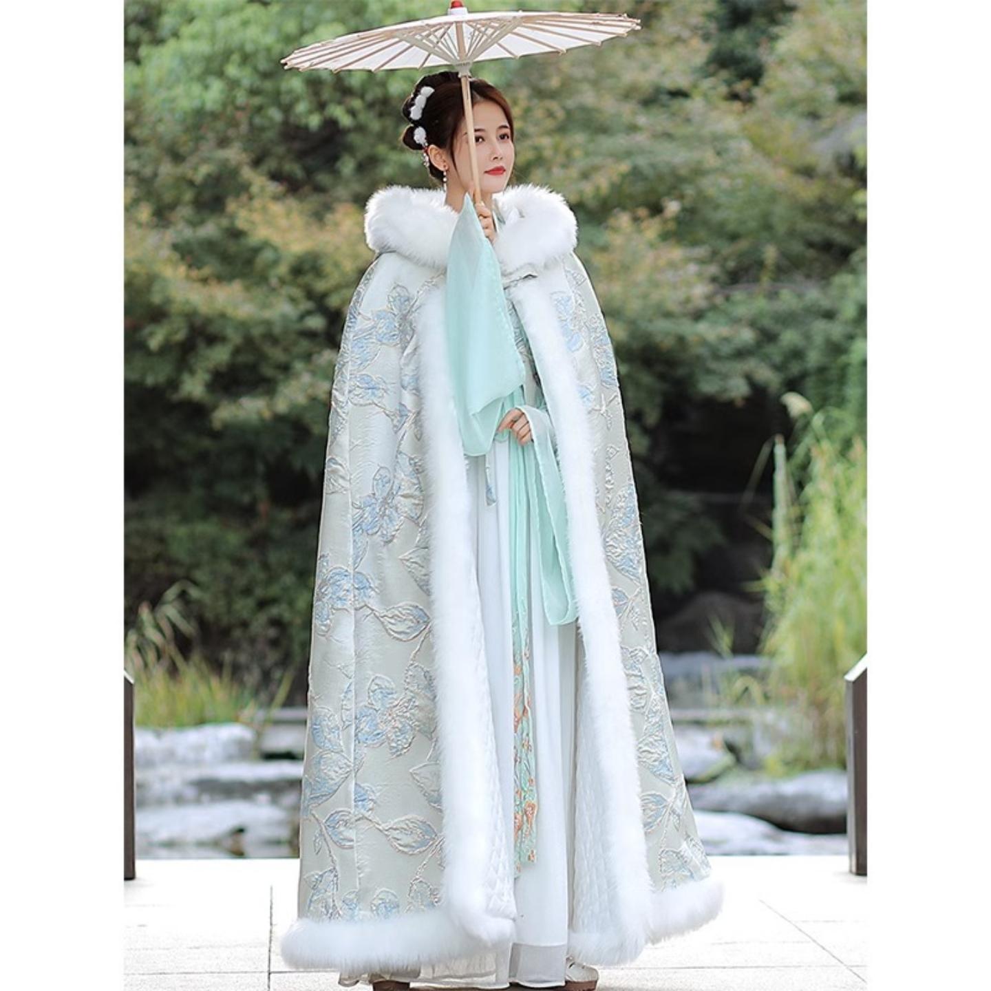 古风汉服斗篷披风毛领女春加绒