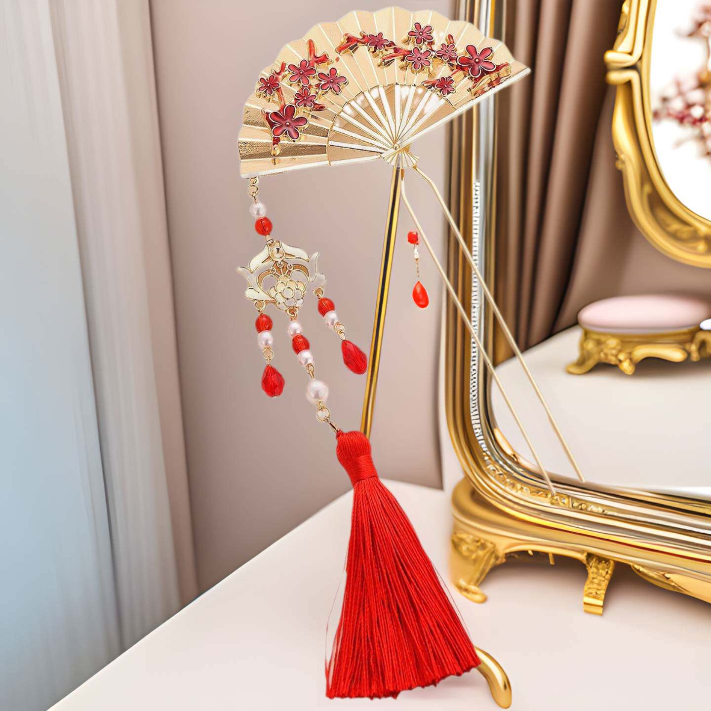 中式秀禾婚礼发饰迷你金属扇子