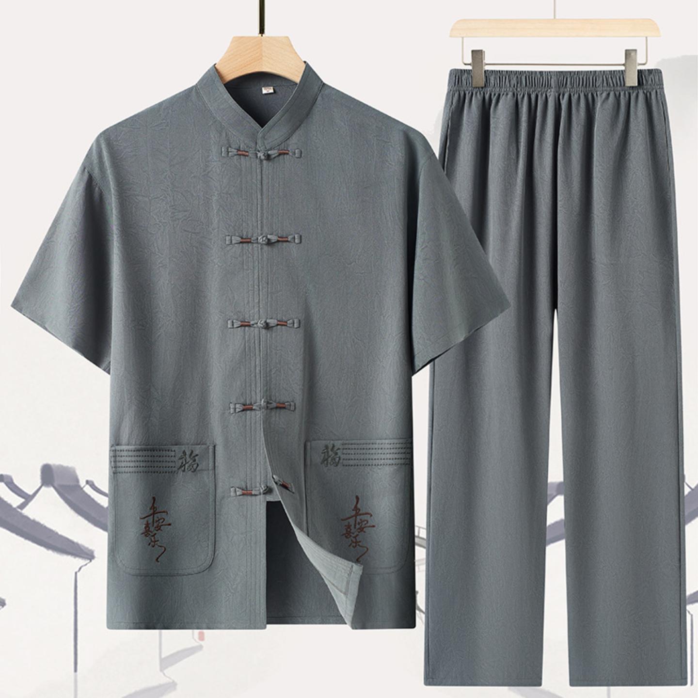 中老年男士中唐装套装男居士服