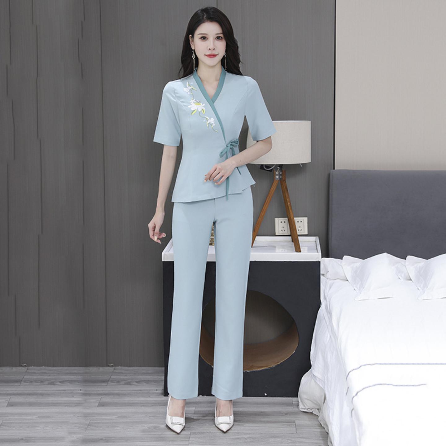 新款美容院工作服女美容师足浴疗