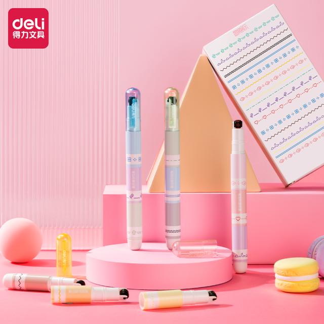 【6种花型】得力TB341花型轮廓印章波浪标记笔手抄报专用荧光笔手