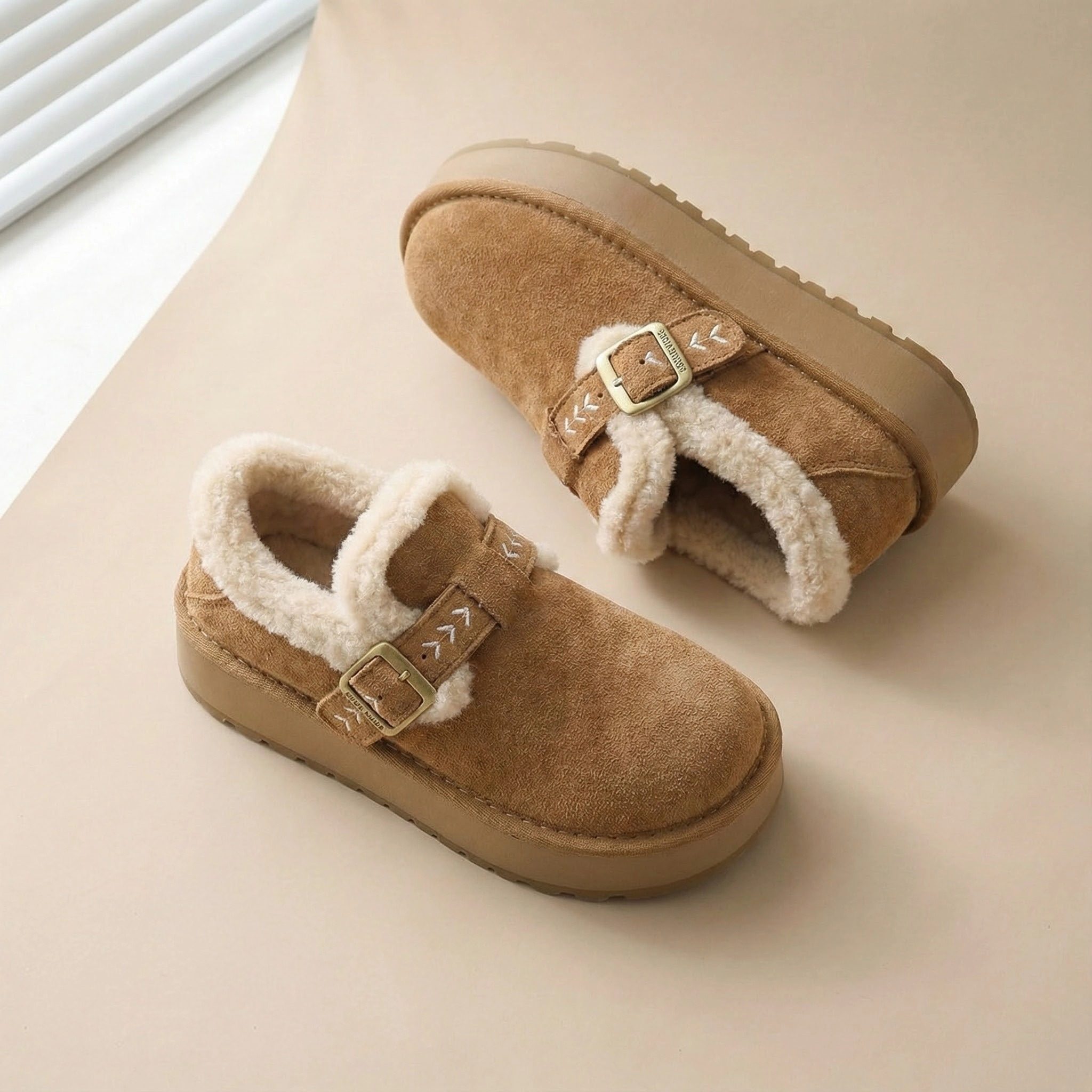 复古勃肯鞋女 「4cm搭扣羊羔绒」加绒保暖扣带学院风全包毛毛棉鞋,女鞋,勃肯鞋/软木鞋,淘宝优惠券,粉丝福利购,淘宝优惠卷