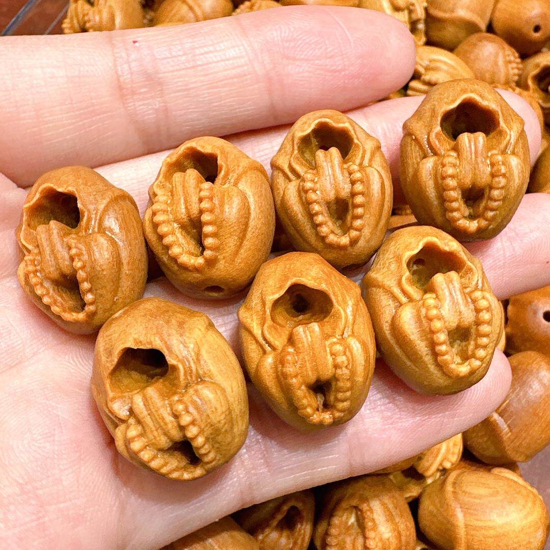 老山檀雕刻单粒镂空无相佛背云手串项链吊坠女手机挂件男文玩配饰