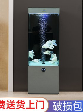 新款金鱼缸客厅电视柜旁落地静音超白玻璃立式方形生态底滤水族箱