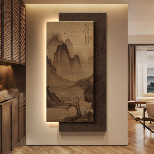 宋氏美学入户玄关装饰画走廊过道挂画高级感茶室氛围布置山水壁画