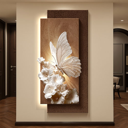 立体浮雕玄关装饰画高级感蝴蝶走廊过道发光挂画中古风立体壁画