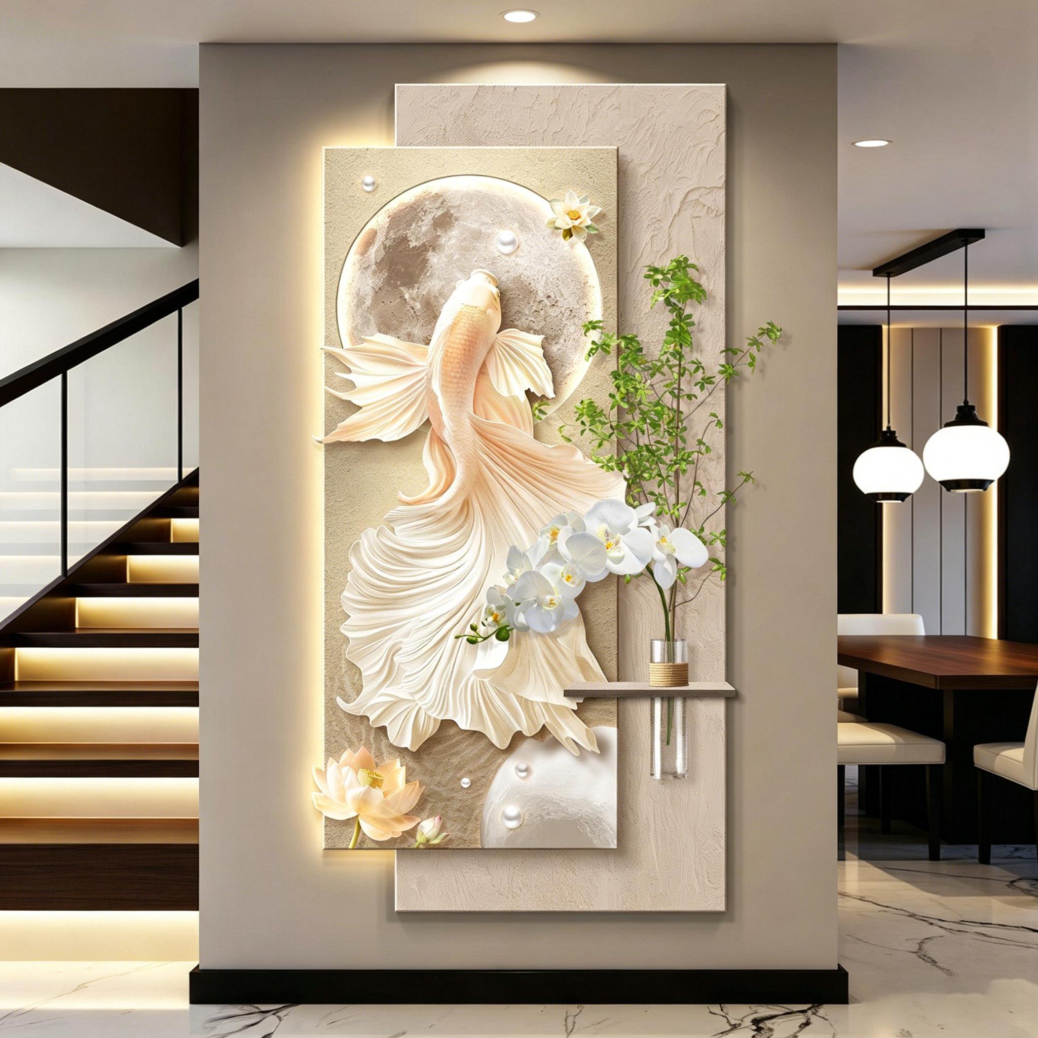 锦鲤轻奢led带灯入户玄关装饰画走廊过道挂画壁画简约现代高级感