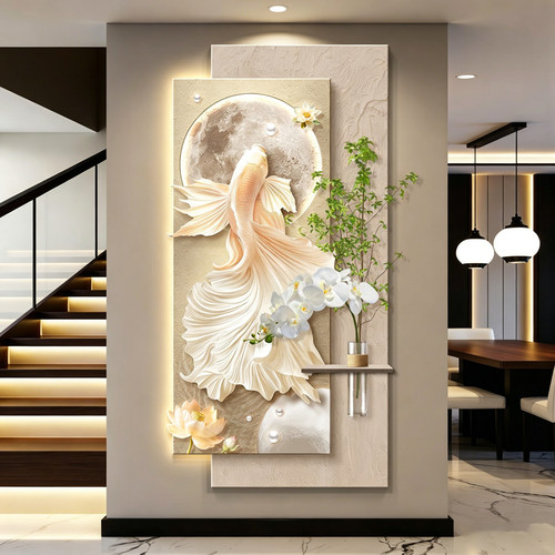 锦鲤轻奢led带灯入户玄关装饰画走廊过道挂画壁画简约现代高级感