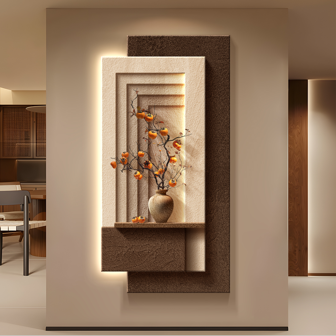 柿柿如意玄关挂画2025新款高级感走廊过道壁灯画侘寂风立体装饰画