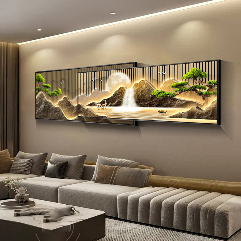 背有靠山客厅装饰画轻奢麋鹿沙发背景墙两联叠加挂画高档大气壁画,家居饰品,现代装饰画,淘宝优惠券,粉丝福利购,淘宝优惠卷