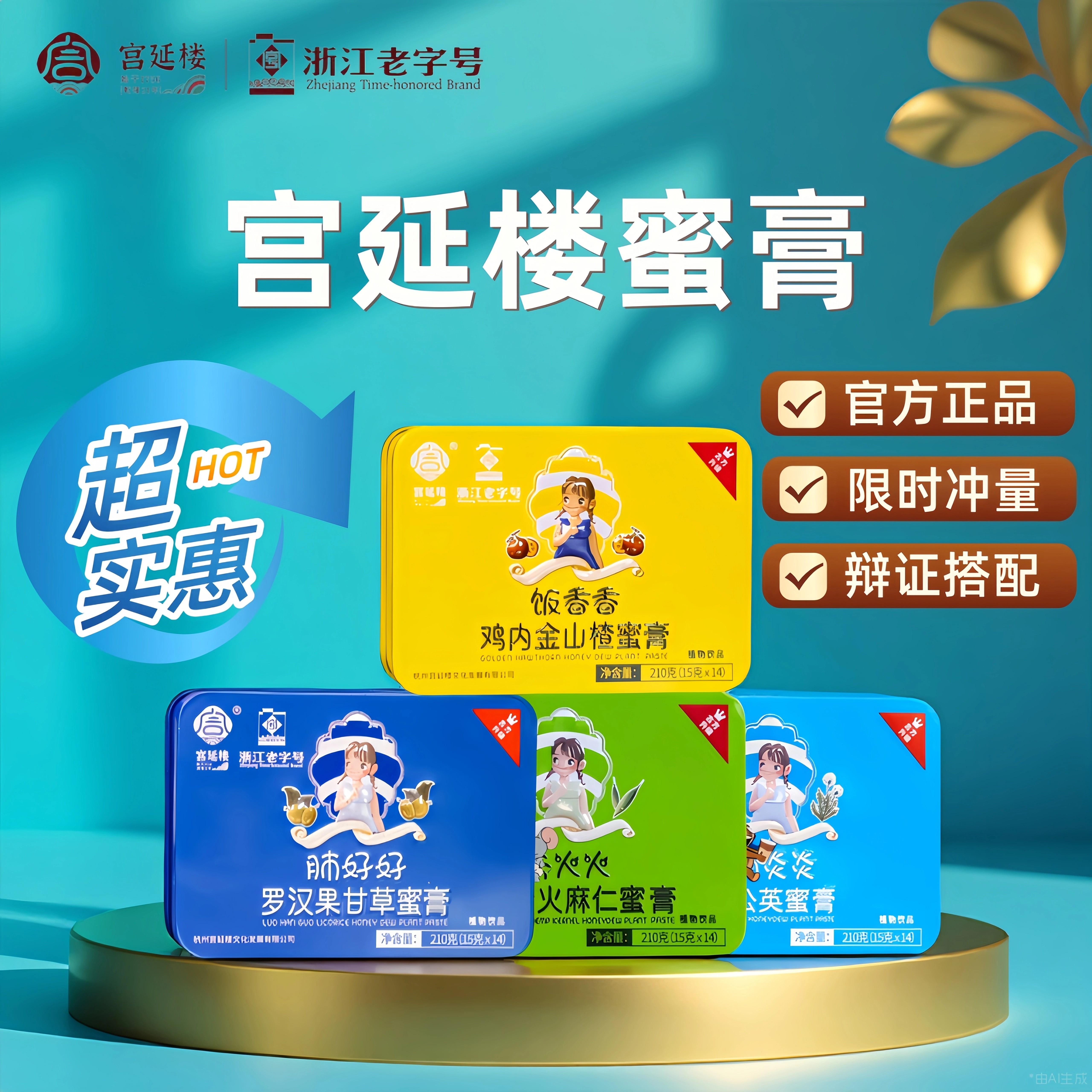 宫延楼蜜膏儿童鸡内金山楂罗汉果蒲公英淡竹蜜膏桃红膏秋梨山楂膏