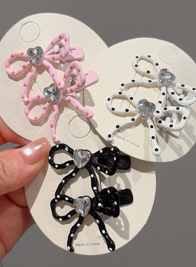 2026新款爱心蝴蝶结发夹女波点镶钻刘海夹网红侧边碎发鸭嘴夹发卡