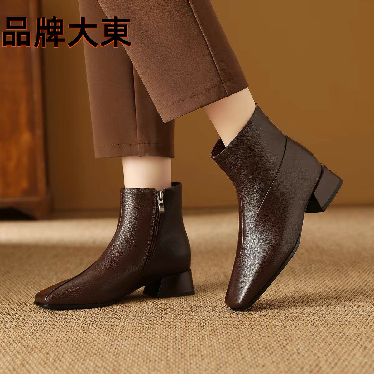 真皮女短靴子2026秋冬新款中跟