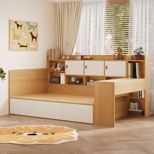 榻榻米床书桌书架一体多功能储物