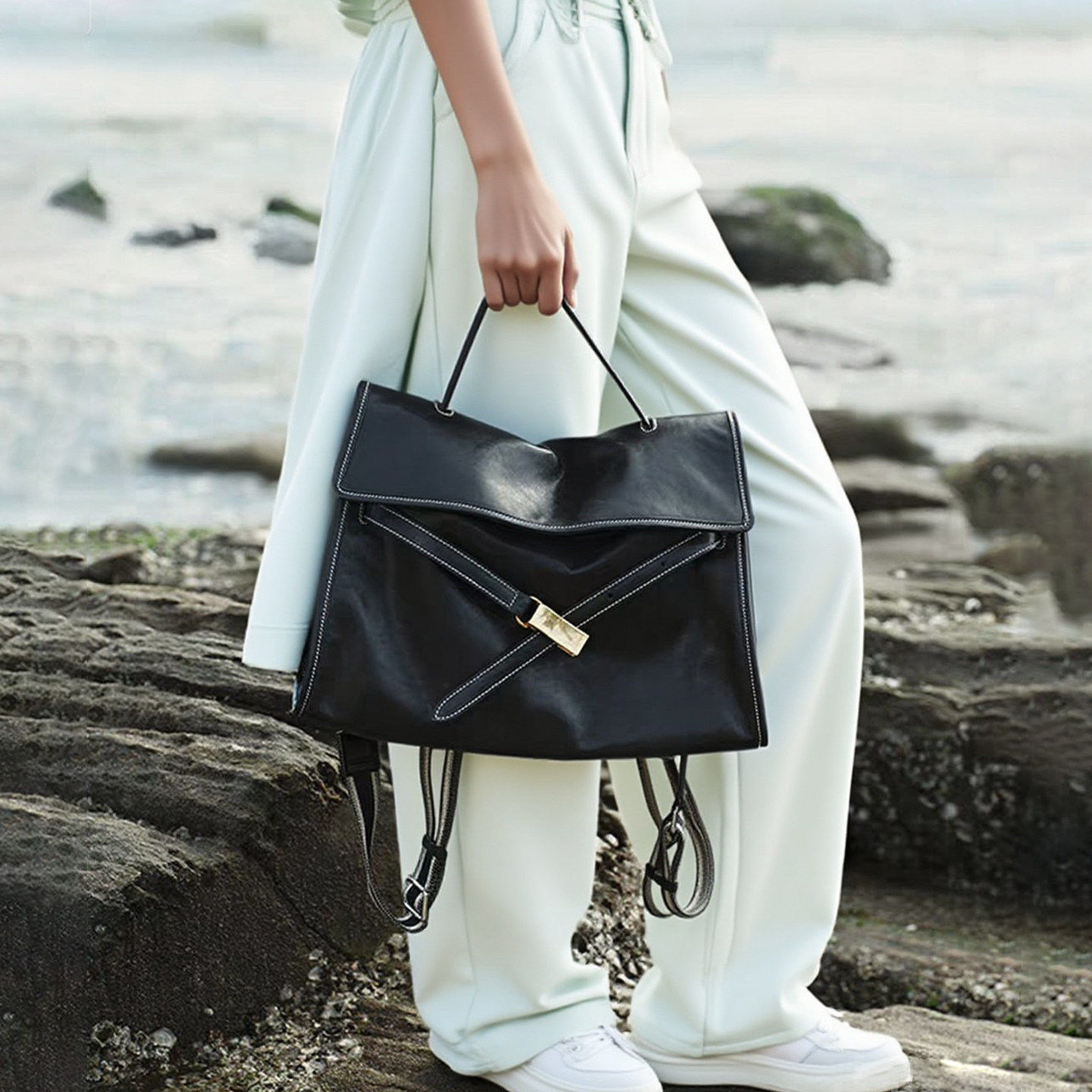 手提公文包女2026新款双肩包皮质单肩斜挎复古小众高级感通勤背包