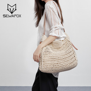 原创蜡绳编织单肩包2026新款轻便手提包大容量托特包ins女包度假