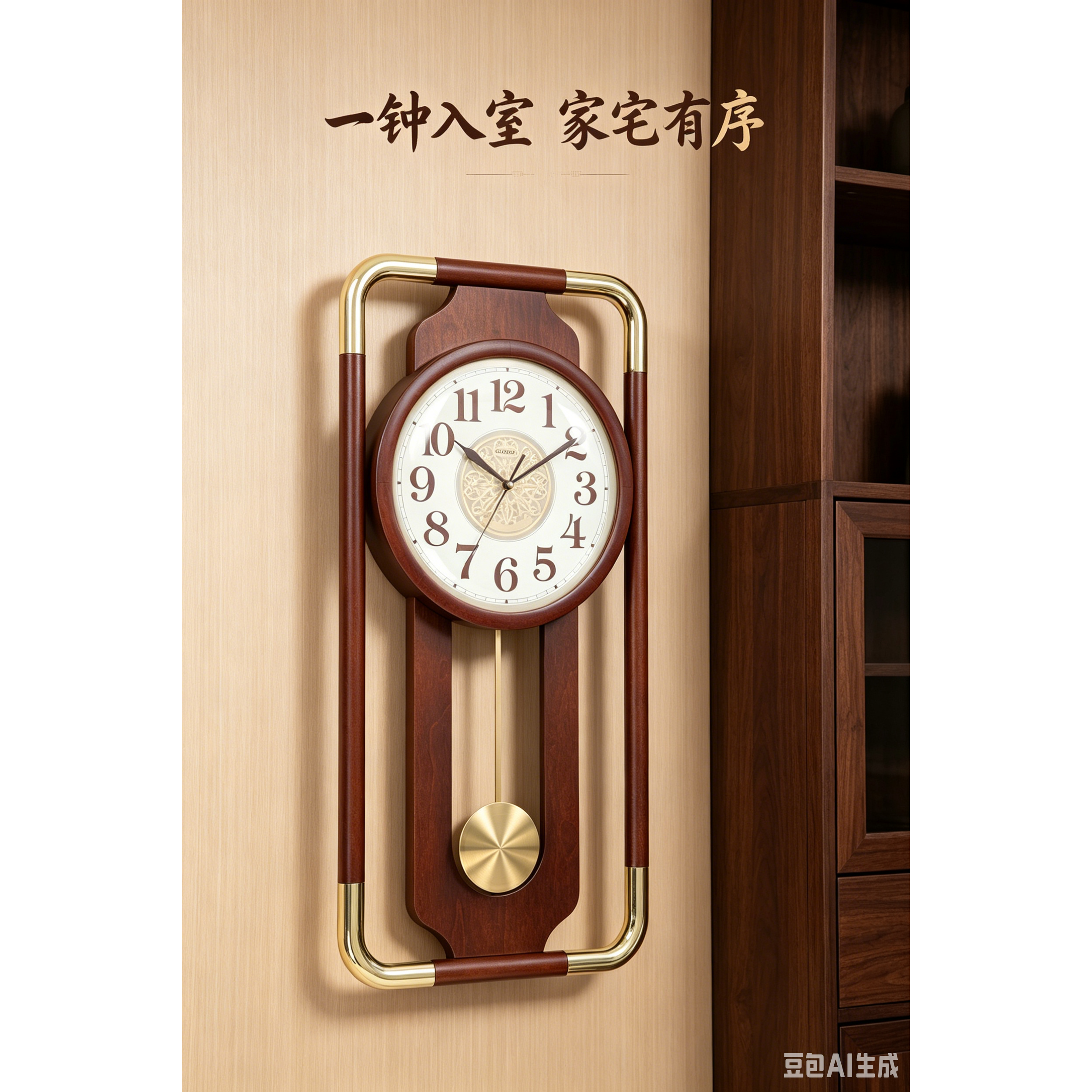 金钟宝中式复古挂钟实木雕花石英机芯客厅装饰钟表时钟新中式挂墙