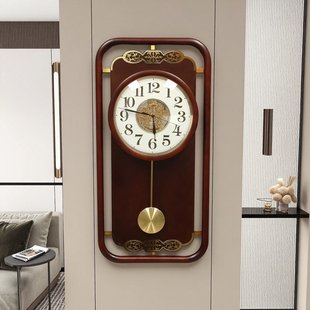 金钟宝中式复古挂钟实木雕花石英机芯客厅装饰钟表时钟新中式挂墙