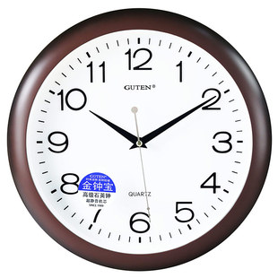 金钟宝挂钟静音新中式 高清镜面客厅会议室扫秒挂表简约仿木石英钟