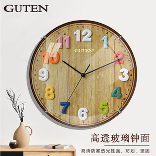 餐厅装 饰挂钟金钟宝INS田园风挂墙表可爱家用立体数字静音石英钟