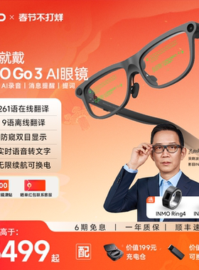 【春节48小时内发货】INMO GO3 AI眼镜双目显示智能AR眼镜实时对话翻译提词黑科技AI对话助手AR拍照拍摄识别
