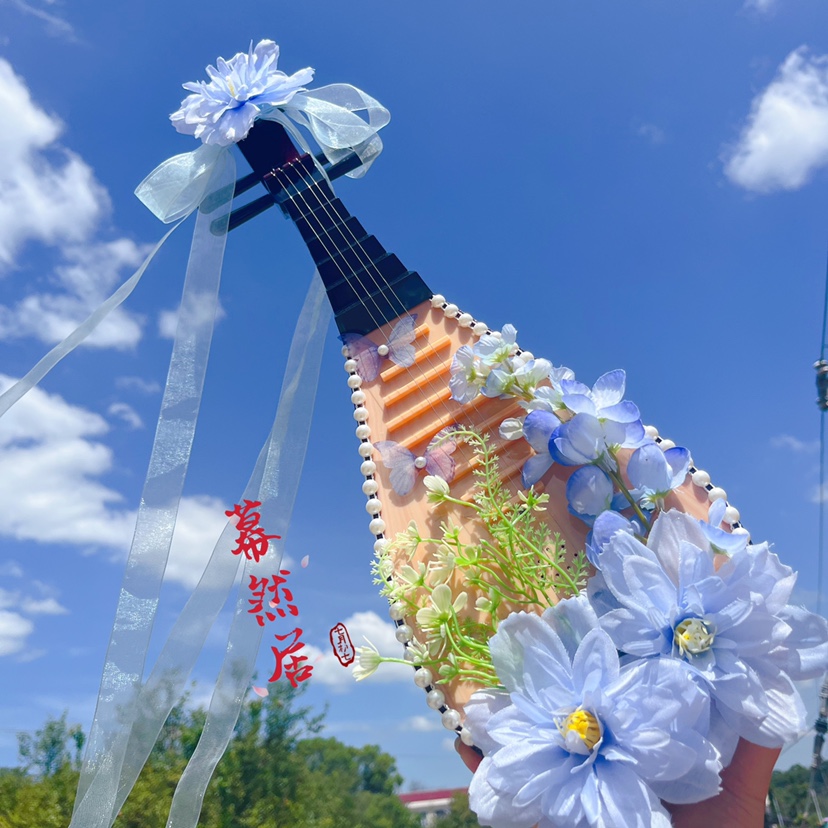 唯美大气百搭摄影道具舞蹈走秀手工琵琶绢花琵琶古风汉服飘带