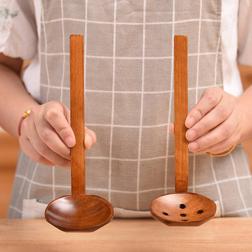 厂家味千拉面勺子料理店长柄汤勺刻字创意漏勺木质龟甲火锅勺