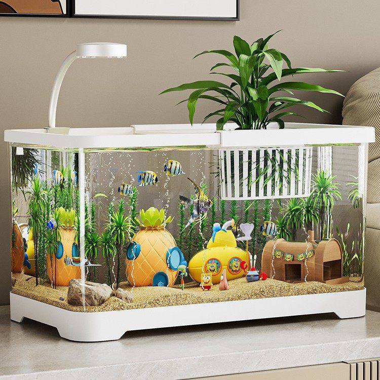 生态缸缸豪华造景带盖金透明鱼缸水族箱塑料小型桌面鱼缸家用客厅,宠物/宠物食品及用品,桌面缸,淘宝优惠券,粉丝福利购,淘宝优惠卷