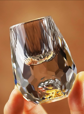 金箔白酒杯水晶玻璃家用高档小号一口子弹杯中式一品江山金山酒盅
