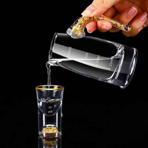 金山金箔白酒杯分酒器家用水晶玻璃分酒盅红酒分酒器酒店饭店专用