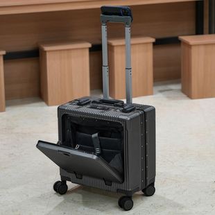 18寸前盖开口正方形登机拉杆行李箱小型可带上飞机铝框横款免托运