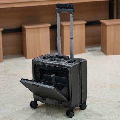 18寸前盖开口正方形登机拉杆行李箱小型可带上飞机铝框横款免托运