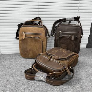 疯马皮做旧男包牛皮手提包复古真皮单肩斜挎包休闲商务背包尾货