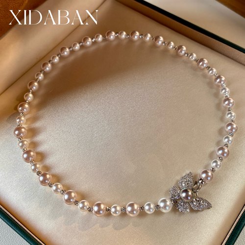 西大班施家珍珠曼塔玫瑰蝴蝶项链