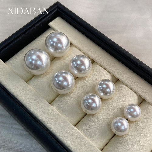 西大班冷光人造澳白珍珠耳钉女