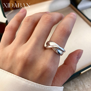 简约水滴素圈戒指几何线条通体S925纯银简约高级感可叠戴开口指环