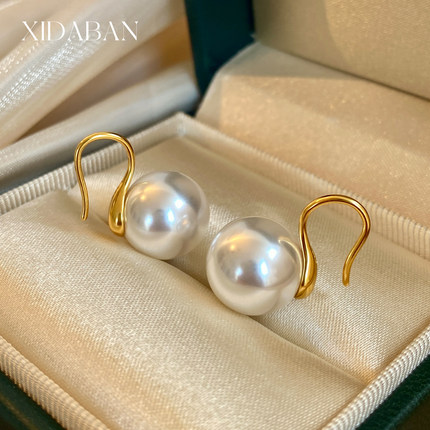 西大班澳白施家珍珠高跟鞋耳环女法式气质耳钉s925银通勤百搭耳钩