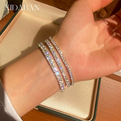 正品D色莫桑石手链网球镶满钻