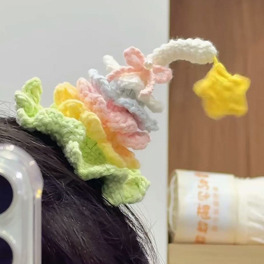 小精灵帽子发夹diy材料包钩织圣诞树发夹可爱创意装饰精灵发夹