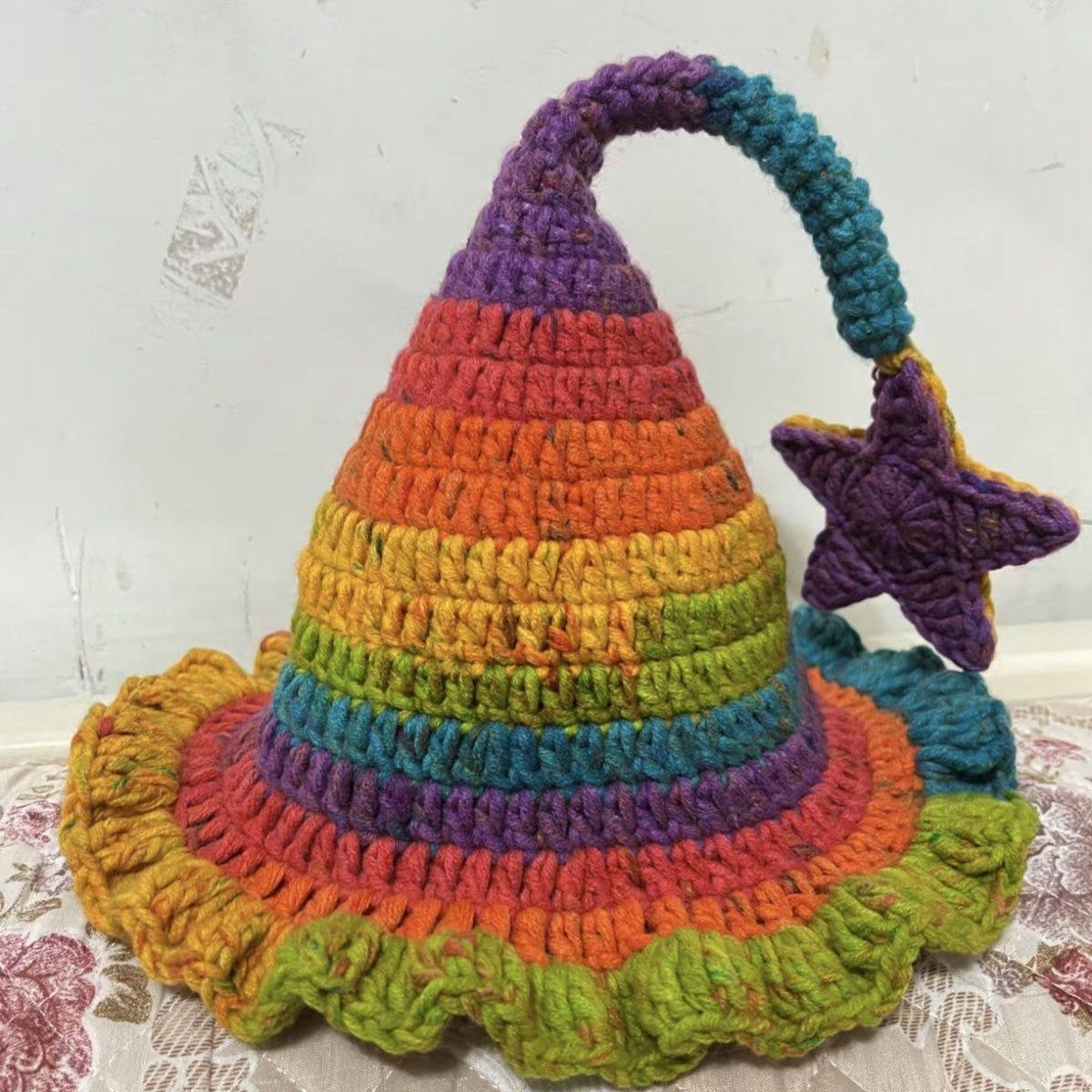 创意diy钩针毛线编织滟秋女巫精灵帽材料包手编大人小孩冬季厚实