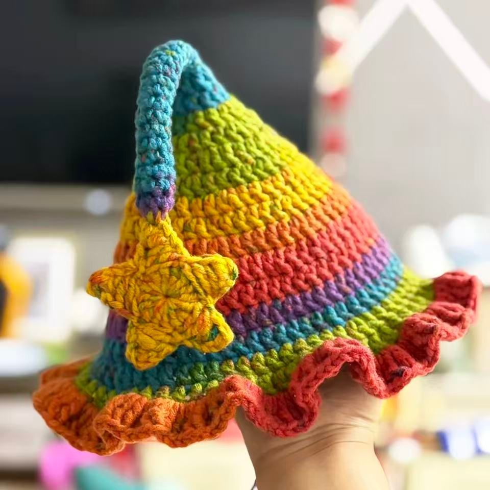 段染diy手工毛线钩针编织女巫精灵帽材料包秋冬儿童成人男女帽子