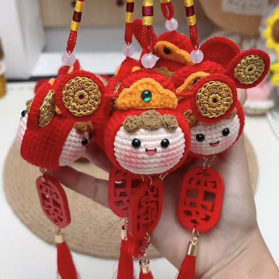 热卖DIY手工编织自制双面财神车载玩偶挂编织材料包招财挂件新年