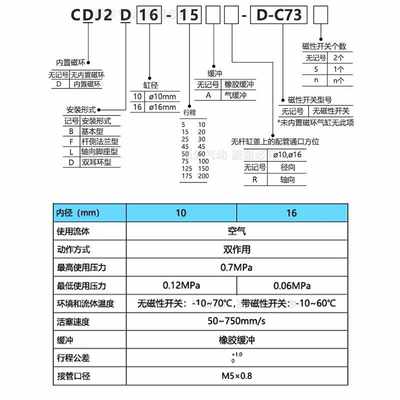 星辰迷你气缸 DJ2D16/10-5-15-20-125-30-40C-45-150-1007-80-5-B