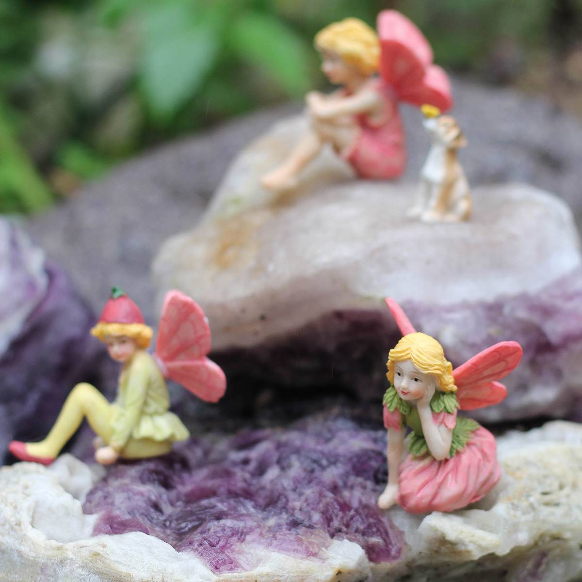 田园粉红花园小精灵人物树脂微景观绿植花盆摆件电视柜盆景装饰品