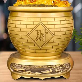 生财米缸带盖黄铜百福缸铜缸五福八方聚财缸公司进门入门玄关摆件