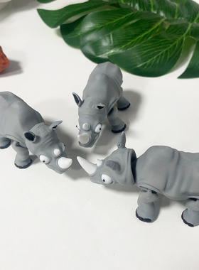 3D打印可爱呆萌的灰色犀牛模型塑料玩具关节可活动的桌面摆件礼物