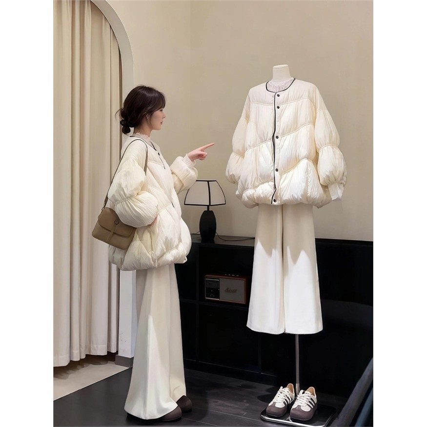 巨好看的冬装一整套大码胖mm高级感加厚面包服棉衣外套休闲裤套装