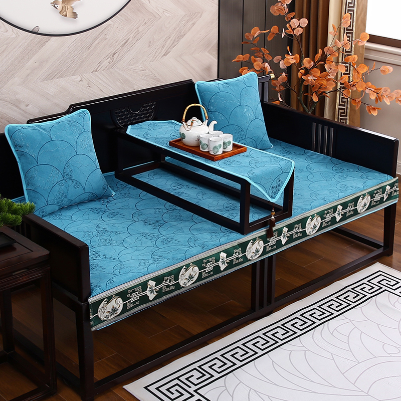 定做古典罗汉床垫中国风新中式实木罗汉床坐垫盖布垫套防滑可拆洗