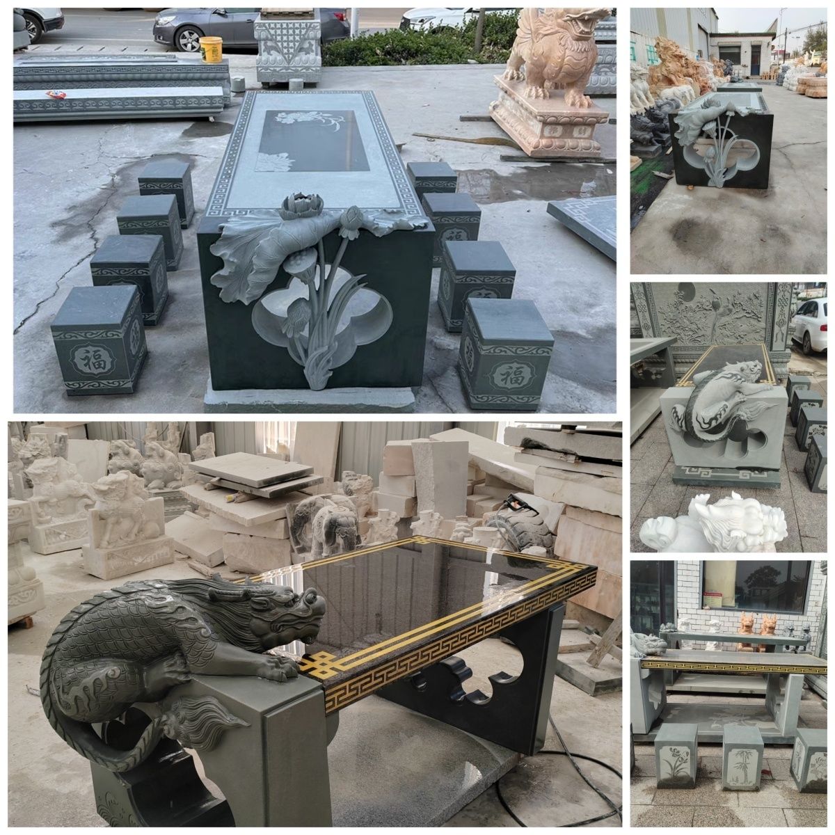 石雕桌子茶台茶桌茶宠石吸水兽招财茶盘花岗岩方桌办公室石材中式